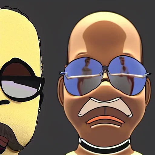 Image similar to a fusion between kanye west and homer simpson, 3 d animation.