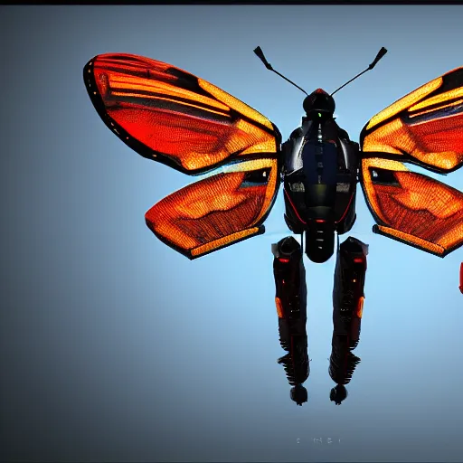 Prompt: a cybernetic moth mixed with a jet fighter, highly detailed, super realistic, unreal engine, 8 k