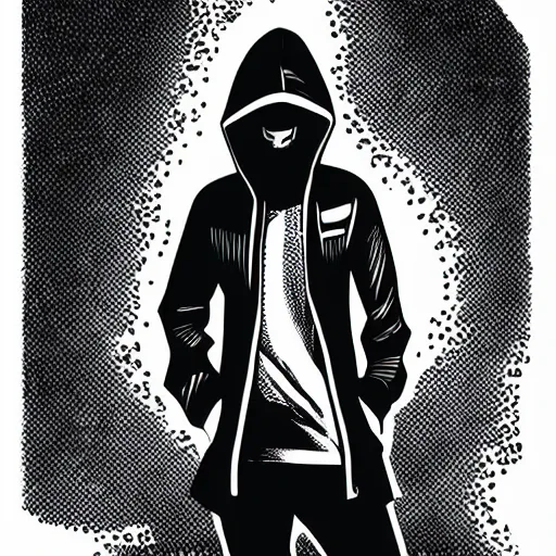a comic noir illustration of a 1 5 year old in a black | Stable ...