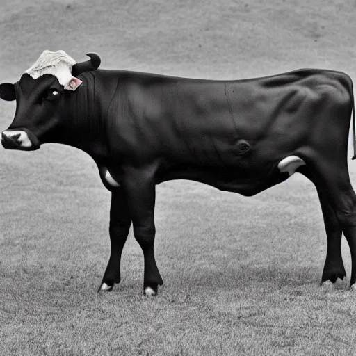 Prompt: a photo of a cow with human limbs, genetic abnormalities