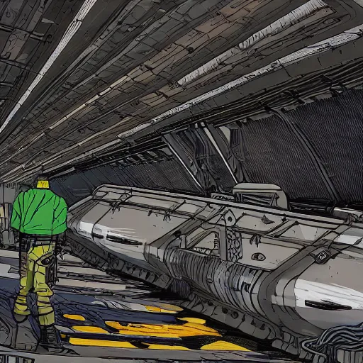 Prompt: photo, interior of a cargo bay, in the style of cowboy bebop, highly detailed and intricate