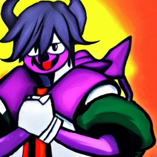 Image similar to kris from deltarune, drawn by caravaggio