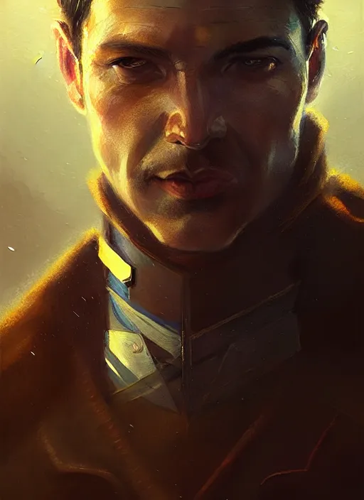 Image similar to portrait of captain man, victorian, concept art, detailed face, fantasy, close up face, highly detailed, cinematic lighting, digital art painting by greg rutkowski