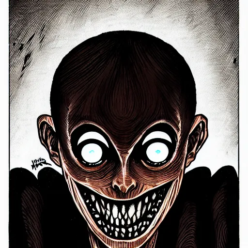 Image similar to a dark brown humanoid, hyper detailed, in the style of junji ito and and junji ito and junji ito, selfie