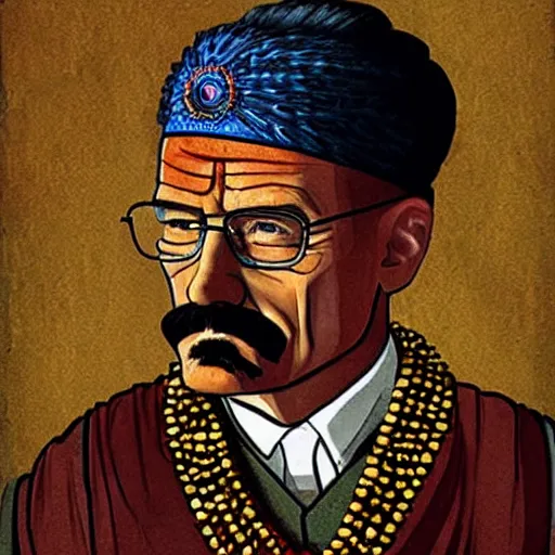 Prompt: portrait of walter white as an indian king in the 1 4 0 0 s