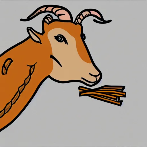 Image similar to a detailed tattoo outline of a !goat! that is !biting a churro!, 4k, illustration, sharp focus