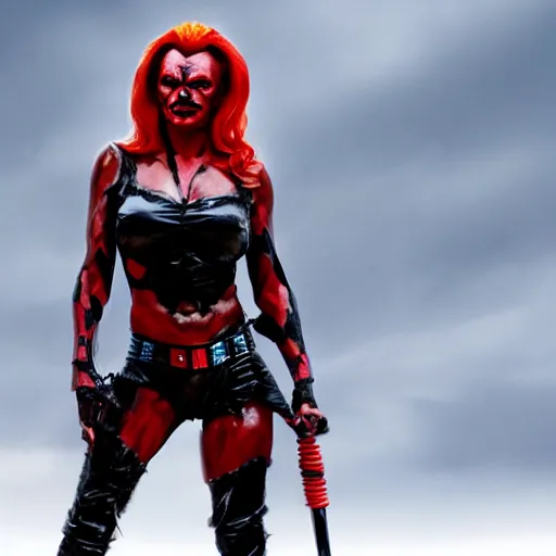 Image similar to Pamela Anderson as Darth Maul, cinematic, 8k, ominous