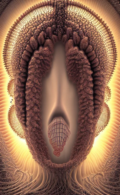 Image similar to portrait intricate mask, eagle coral, jelly fish, mandelbulb 3 d, fractal flame, octane render, cyborg, biomechanical, futuristic, by ernst haeckel