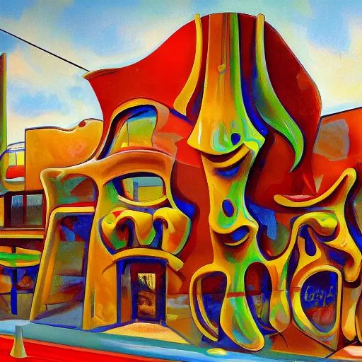 Prompt: High-quality painting of a McDonald's designed by Antoni Gaudi, very detailed, digital art.