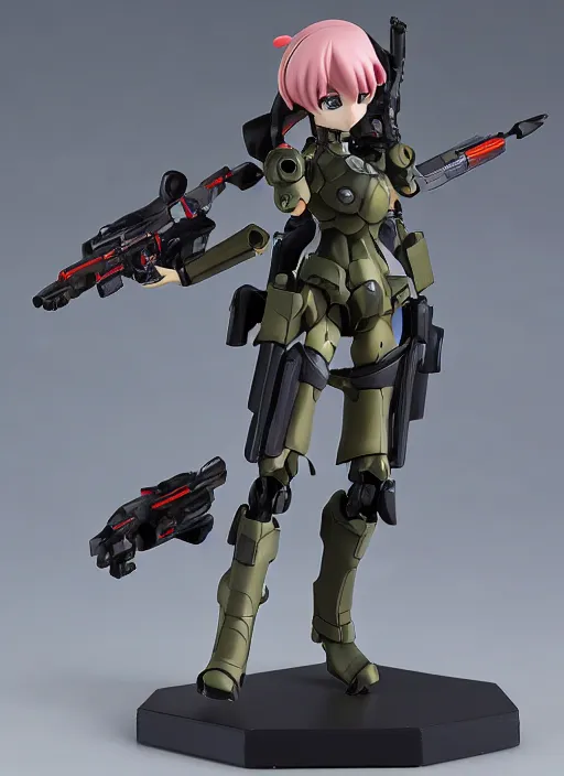 Image similar to toy design,mecha Armor, portrait of the action figure of a girl, girls frontline style, anime figma figure, studio photo, flight squadron insignia, realistic military gear, 70mm lens,