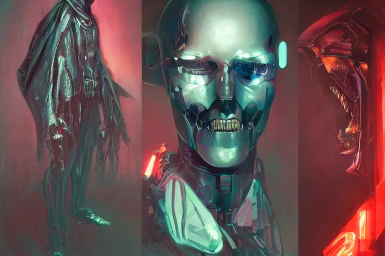 Prompt: portrait of cyborg Dementor from Harry Potter in cyberpunk, neon lighting, portrait in center, digital art from artstation by Ruan Jia and Mandy Jurgens and Artgerm and william-adolphe bouguereau and Greg Rutkowski and Wayne Barlowe