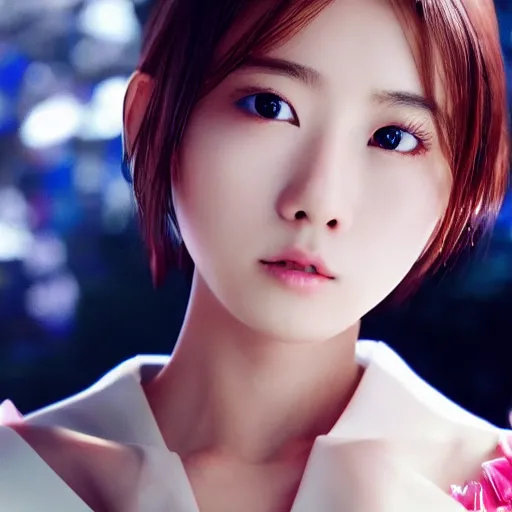 Image similar to a dynamic, epic cinematic 8K HD movie shot of close-up japanese beautiful cute young J-Pop idol AV actress girl face. Motion, VFX, Inspirational arthouse, at Behance, with Instagram filters