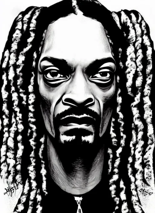 Prompt: snoop dogg portrait, cyberpunk 2 0 2 0 manual, by steampoweredmikej, inktober, ink drawing, black and white, coloring pages, manga, highly detailed