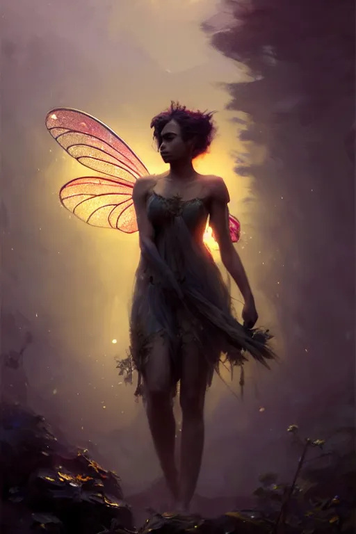 Image similar to cinematic shot of an epic portrait of a fairy dressed in military clothes, shiny skin, beautiful eyes, beautiful, small details, night setting, realistic poster with volumetric light from craig mallism, artgerm, jeremy lipkin and michael garmash, unreal engine, radiant light, detailed and complex environment, digital art, trends at art station, a masterpiece