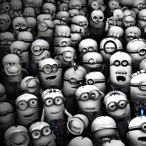 Image similar to Minions living in an insane asylum, creepy photo, minions screaming, nightmare, UHD, 8K