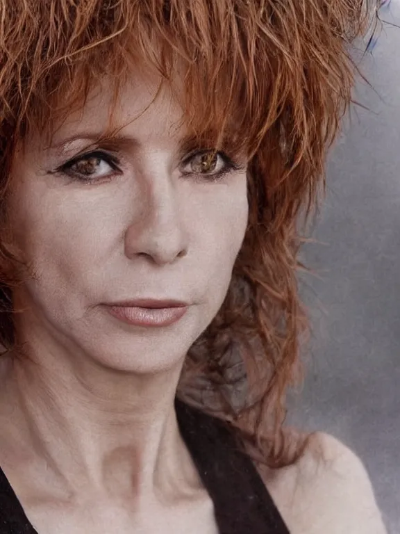 Prompt: close up picture of a beautiful mylene farmer in era innamoramento, highly detailed, detailed face, smooth, sharp focus, fog, hd, pastel color