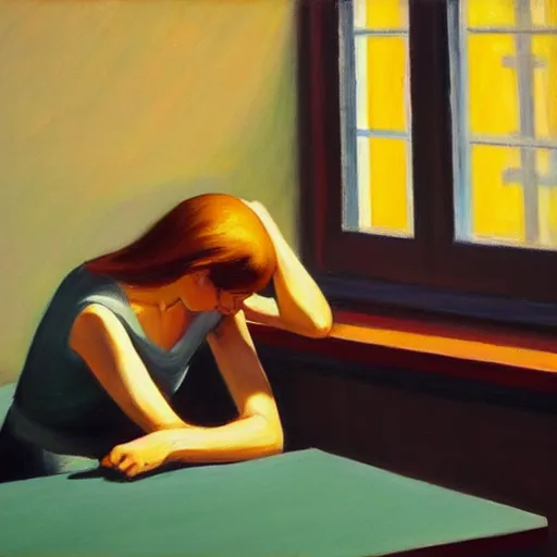 Image similar to guilt, in the style of edward hopper