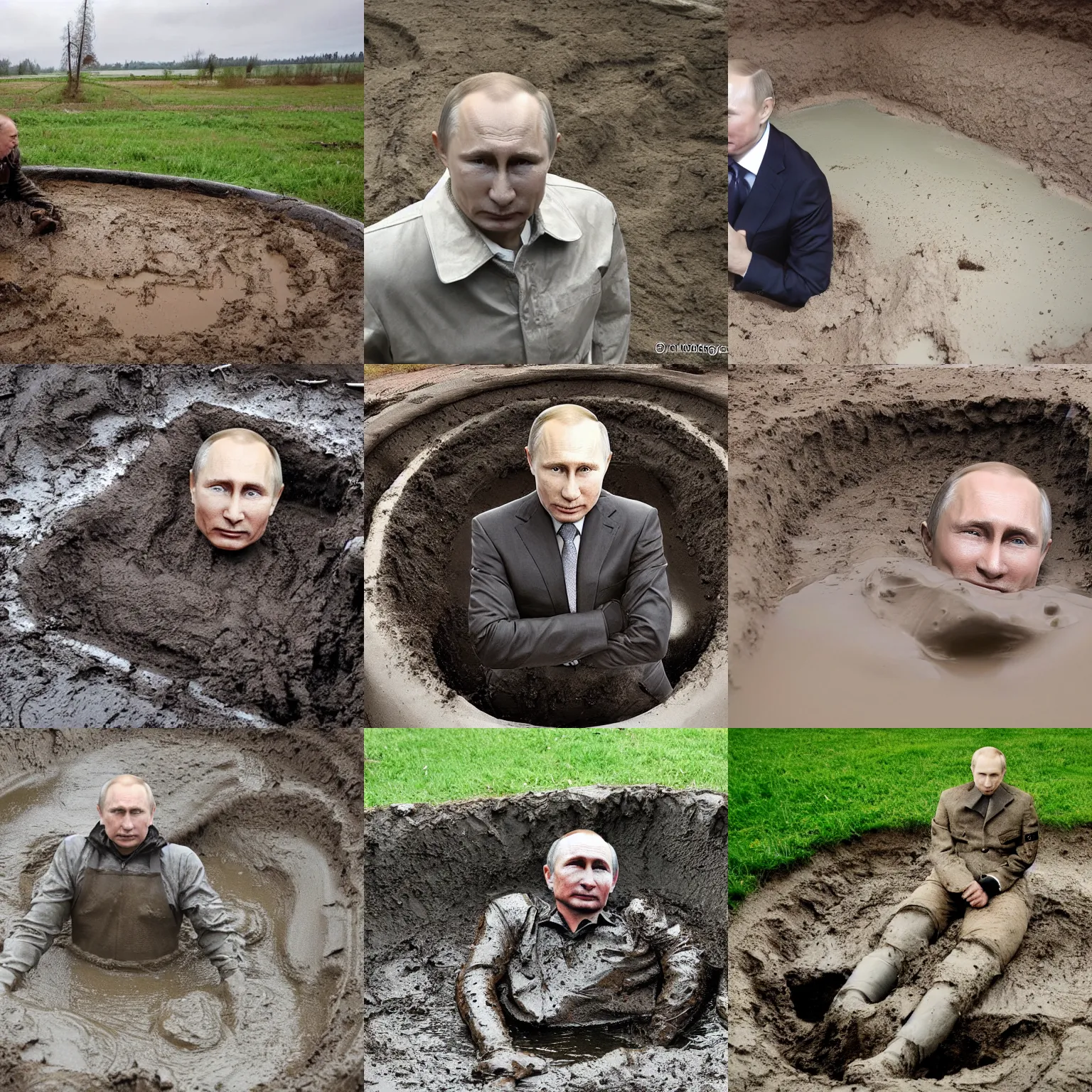 Prompt: potrait of putin in mud bunker