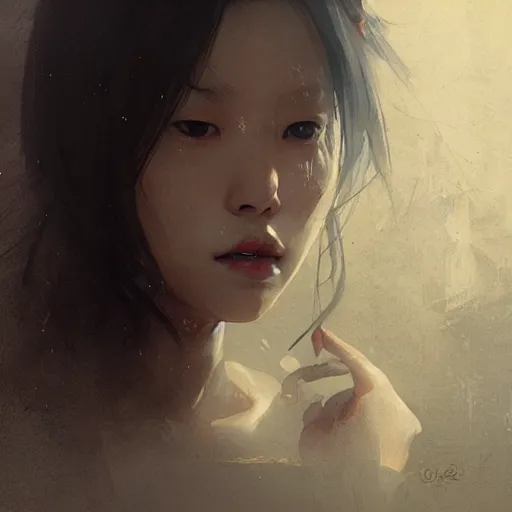 Image similar to lee jin - eun by greg rutkowski, rule of thirds, seductive look, beautiful