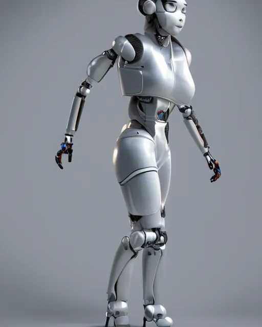 Image similar to full body 3 d render of a humanid female robot, latexб studio lighting, white background, no shadow, blender, trending on artstation, 8 k, highly detailed