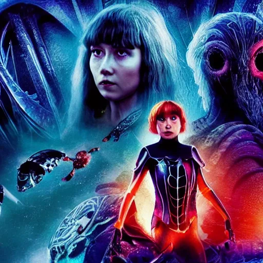 Prompt: film still, future ladybug ( ( descendants ) ), ladybug quadruped with big rgb eyes, huge ladybug mothership, epic cosmos, dramatic lighting, the the hobbit ( film ) blade runner ( film ) genre. imax, 7 0 mm.