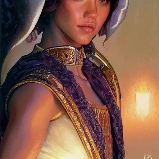 Prompt: jessica alba as queen, incredibly detailed face, wearing toga. true anatomy, symmetry, true anatomy, art by artgerm and greg rutkowski and alphonse mucha