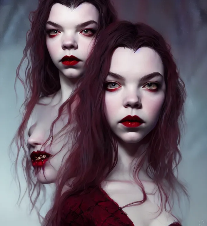 Image similar to anya taylor - joy vampire queen, hyper detailed, digital art, trending in artstation, cinematic lighting, studio quality, smooth render, artgerm, joshua middleton, rafael albuquerque, unreal engine 5 rendered, octane rendered, art style by klimt and nixeu and ian sprigger and wlop and krenz cushart