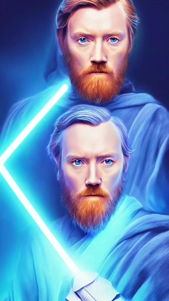 Image similar to a portrait of the ghost of obi - wan, as a digital photograph. blue transucent colors. glowing ghost. transparent portrait. color harmony, 8 k detail, gallery quality, hd wallpaper, premium prints available, hyper - detailed, intricate design.