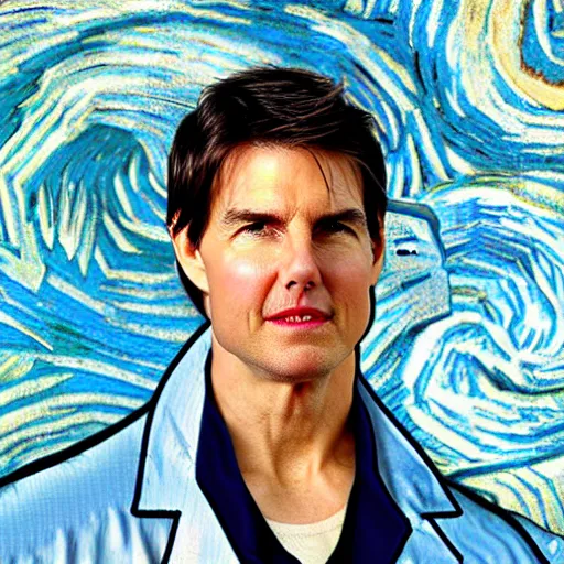 Image similar to Tom Cruise in white lab coat by Van Gogh