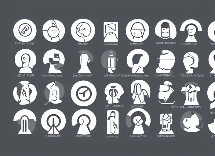 Image similar to a set of symbols and pictograms of people, technical manual graphic, logo design