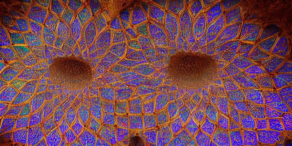 Image similar to psychedelic iranian honeycomb vaulting, muqarnas