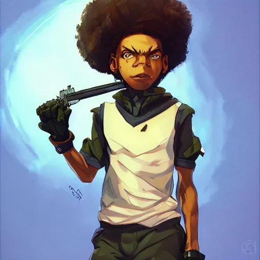 Prompt: Portrait of Riley freeman from the boondocks , Graceful body structure,cute,Symmetrical face,highly detailed,elegant,Marc Simonetti and Caspar David Friedrich, Trending on artstation