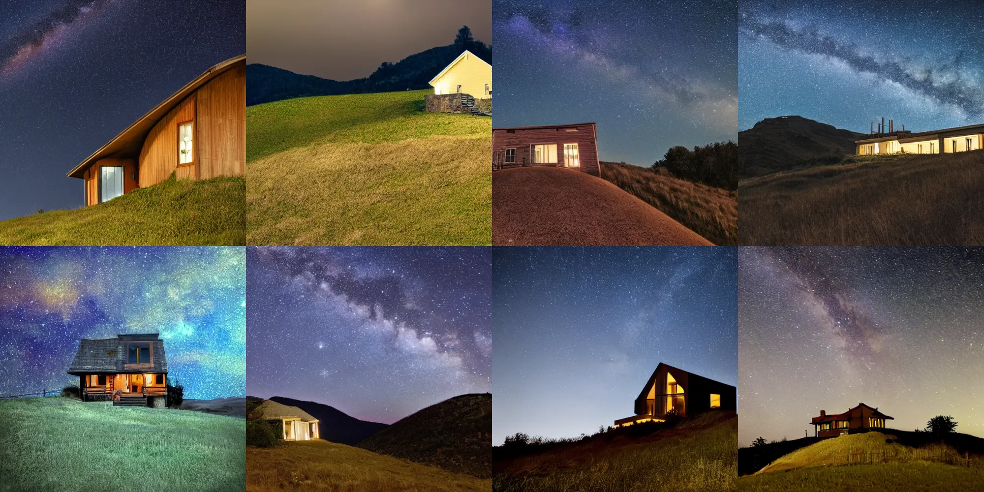 Prompt: a house on a hill, with starry skies