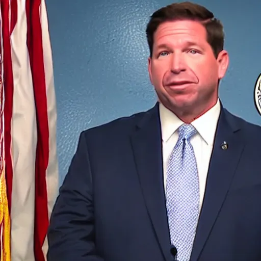 Prompt: ron desantis in a suit, sweating profusely