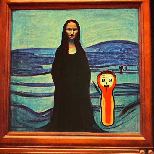 Prompt: mona lisa in edvard munch style
