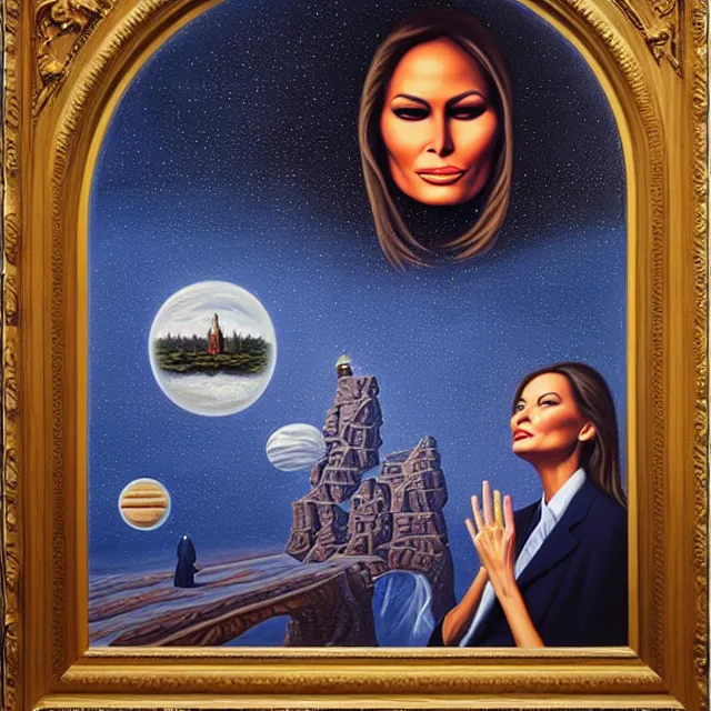 Image similar to an oil on canvas portrait painting of melania trump, surrealism, surrealist, cosmic horror, rob gonsalves, high detail