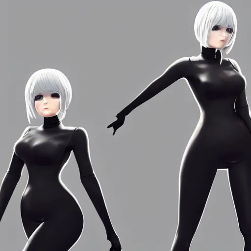 Image similar to portrait of 2B nier automata wearing skintight clothes behind, trending on artstation, artstationHD, artstationHQ