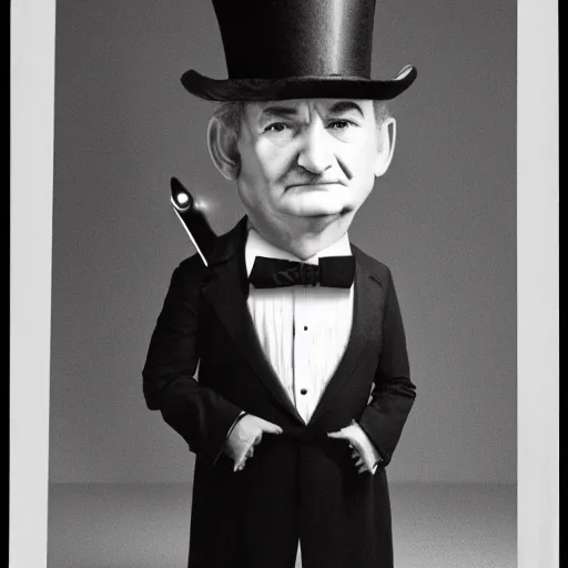 Prompt: black and white mugshot, bill murray, he is wearing a top hat, wearing bandit mask
