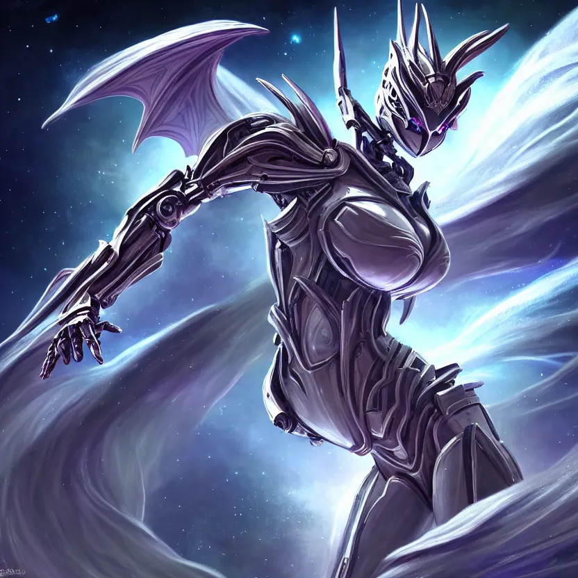 Image similar to goddess shot, galactic sized stunning beautiful anthropomorphic robot mecha female dragon, in space, larger than planets, holding the earth, the earth a mere marble in her claws, detailed silver armor, epic proportions, epic scale, detailed digital art, ultra detailed, furry, macro art, dragon art, giantess, warframe fanart, furaffinity, deviantart, realistic