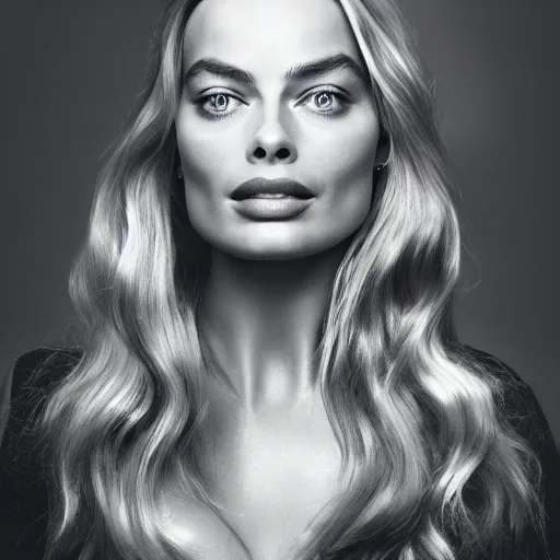 Image similar to Margot Robbie, head and shoulders portrait, extremely detailed masterpiece, one single continues line.