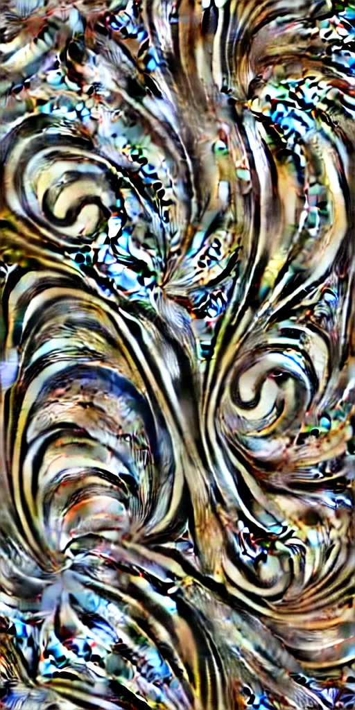 Prompt: the source of future growth dramatic, elaborate emotive Art Nouveau styles to emphasise beauty as a transcendental, seamless pattern, symmetrical, large motifs, hyper realistic, 8k image, 3D, supersharp, Flying shiny silk fabric in curves spirals and swirls, iridescent and black and silver colors , perfect symmetry, iridescent, High Definition, sci-fi, Octane render in Maya and Houdini, light, shadows, reflections, photorealistic, masterpiece, smooth gradients, no blur, sharp focus, photorealistic, insanely detailed and intricate, cinematic lighting, Octane render, epic scene, 8K