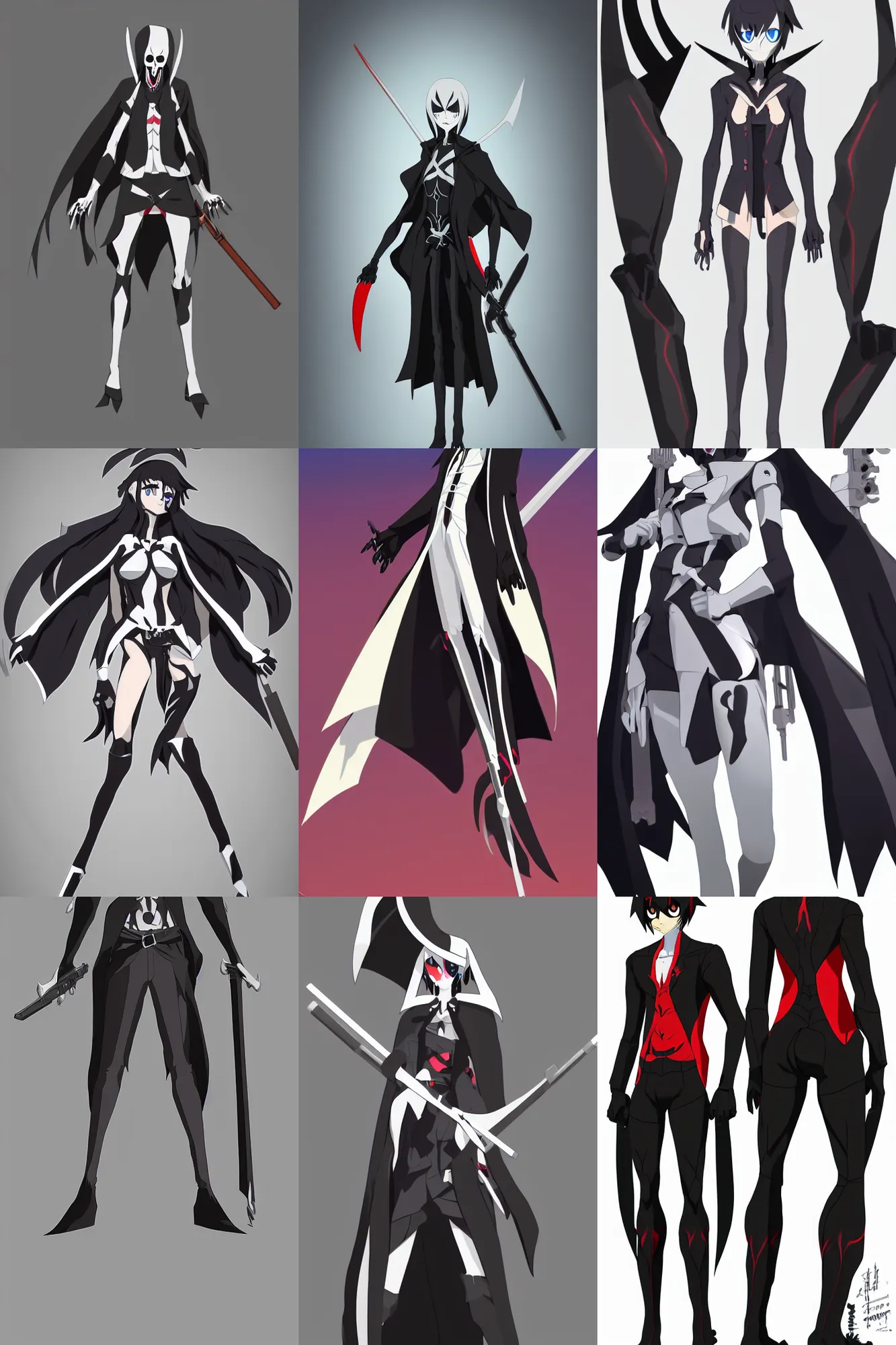 Prompt: a full body shot of the Grim Reaper as a character in Kill la Kill (2013), the character is a man, highly detailed face, artstation, symmetrical body,symmetrical face, anime style, unreal engine