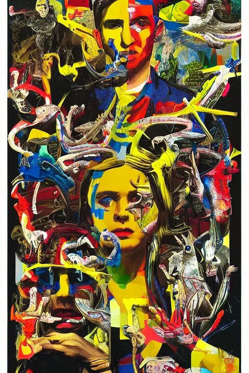 Image similar to youre from your father worm. symmetrical anatomy, coloured comic, baroque, pop art, hyperdetailed, without duplication, art by mimmo rotella and roy lichtenstein and andy warhol and vinicius gud and gustavo zambelli, intricate, trending artstation, dribble popular.