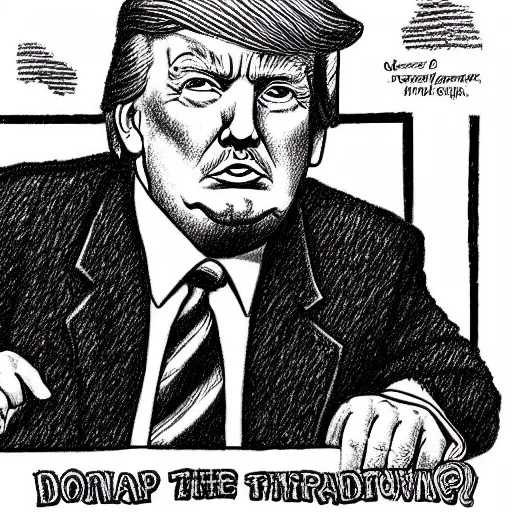 Image similar to a portrait drawing of Donald trump drawn by Robert Crumb