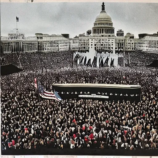 Image similar to enoumous crowd of millions of people, everyone is laughing and pointing at donald trump on a podium. he is not wearing pants and his legs are visible. style of salvador dali.