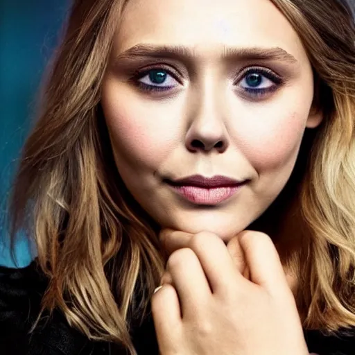 Image similar to elizabeth olsen, hands on her face posing for the camera, neon lighting, closeup!!!!!!, macro!!!!!!, 3 5 mm!!!!!! lens, comprehensive art, neon!!!!!! atmosphere, intricately detailed, indistinguishably unique, 4 k, 8 k, detailed facial features