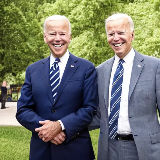 Image similar to A portrait photo of joe biden teams up with a teenage joe biden, perfect faces, 50 mm, award winning photography