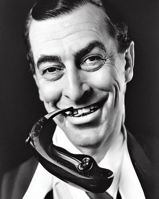 Prompt: a portrait of a grinning clean shaven subgenius with tobacco pipe photograph by george hurrel