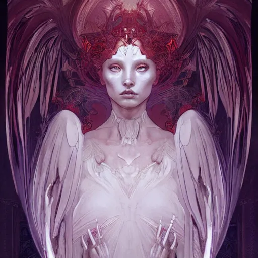 Prompt: A Symmetrical composition portrait of A beautiful!!!! angel in black flames by Ross Tran!! and alphonse mucha and greg rutkowski! and Zdzisław Beksiński!!,In style of digital art.dark Fantasy,smooth,hyper detailed,sharp focus,Soft light.4k