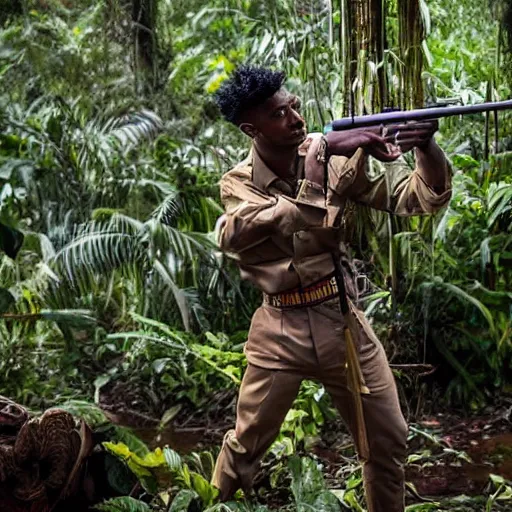 Image similar to 2 1 savage in vietnam in a jungle with a gun in like an old vienam war movie